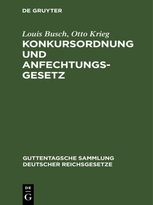 cover image of Konkursordnung und Anfechtungsgesetz